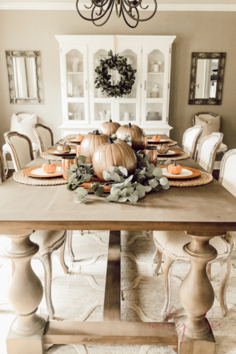 Recreate this rustic fall centerpiece with pumpkins in 5 easy steps! #abrickhome #rustifalldecor