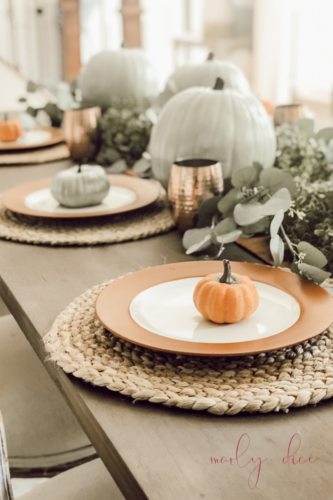 Recreate this rustic fall centerpiece with pumpkins in 5 easy steps! #abrickhome #rustifalldecor