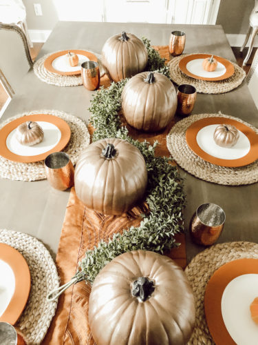 Recreate this rustic fall centerpiece with pumpkins in 5 easy steps! #abrickhome #rustifalldecor