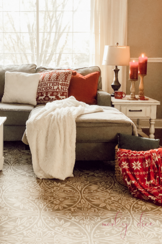 Cozy Christmas Living Room & rustic Christmas Mantel
