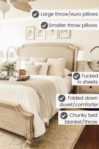 Learn how to style a bed beautifully, just like the professionals do! This guide will walk you through exactly what you need and how to do it! #styleabed #bedroomdecor