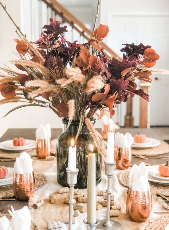 Obsessing over these gorgeous fall stems and moody fall decor on this tables cape! #falldecor #moodyfalldecor #falltablescape