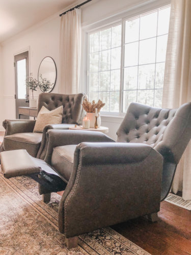 An honest review of the Better Homes and Garden Tufted Push Back recliners. See all my thoughts on these chairs after having them for over a year. #walmartrecliner #reclinerreview