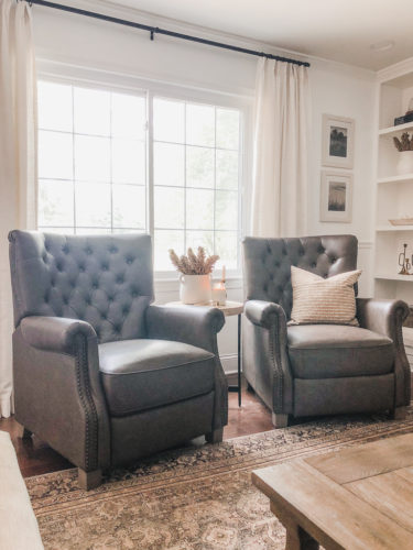 An honest review of the Better Homes and Garden Tufted Push Back recliners. See all my thoughts on these chairs after having them for over a year. #walmartrecliner #reclinerreview