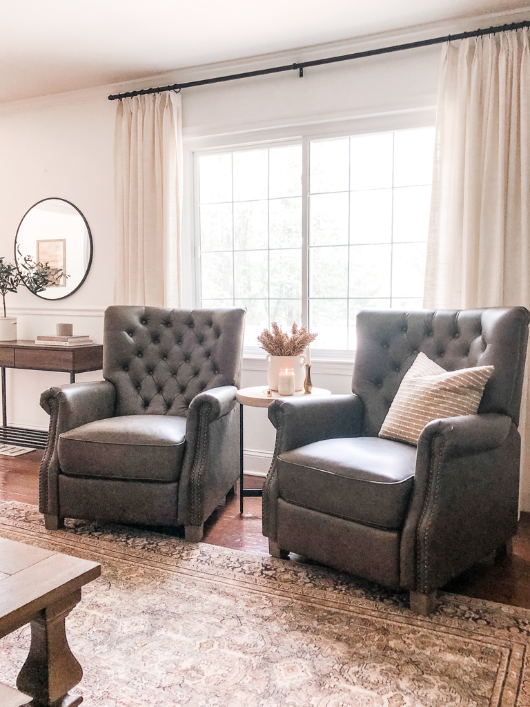 An honest review of the Better Homes and Garden Tufted Push Back recliners. See all my thoughts on these chairs after having them for over a year. #walmartrecliner #reclinerreview