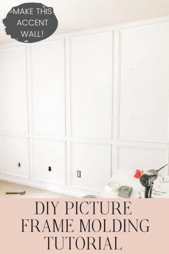 Learn how to install picture frame molding for an accent wall! Measuring tips, spacing, tools you'll need & more. #pictureframemolding #howtoinstallmolding #accentwall #pictureframemoldingaccentwall