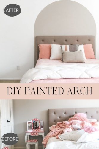 Learn how to paint an arch on a wall in any room for a budget-friendly statement! See how she made a DIY compass to make this large arch look symmetrical. #archonawall