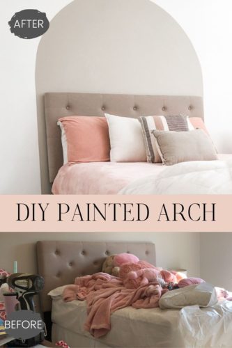 Learn how to paint an arch on a wall in any room for a budget-friendly statement! See how she made a DIY compass to make this large arch look symmetrical. #archonawall
