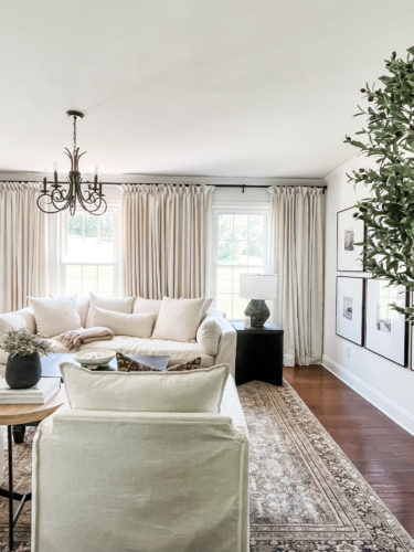 Sophisticated living room tour primarily using the the colors black and white. #sophisticatedlivingroom #blackandwhitelivingroom #loloirugs #marlydiceblog