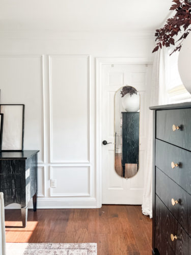 Learn how to install DIY wall moulding AKA picture frame moulding in this step-by-step process, which includes video! #diywallmoulding #pictureframemoulding