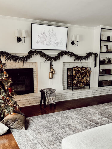 Cozy fireplace mantel decorations that are easy and simple to do! Moody christmas mantel accents, fireplace mantel decorations for the holidays! #christmasmanteldecor #christmasmantle #cozyfireplace