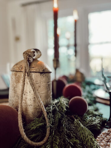 A holiday tablescape using red, brown and green #christmastablescape #christmastabledecorations #holidaytablescape #marlydiceblog