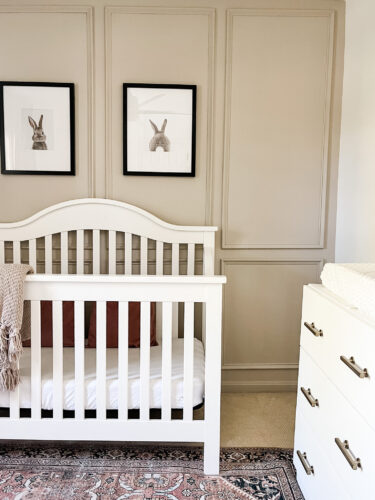 Ideas for a neutral baby girl nursery with rose colored accents