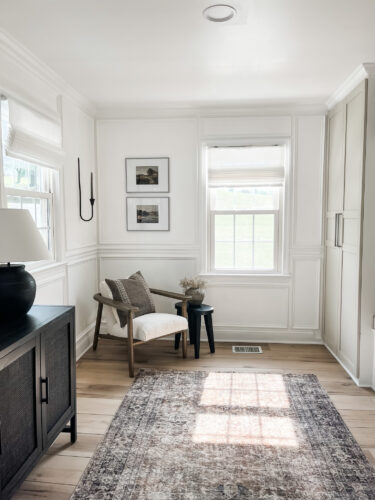 Functional mudroom ideas + picture frame moulding addition in our mudroom entryway.