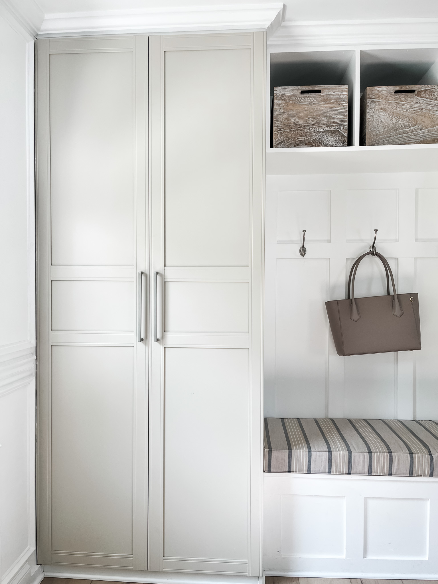 Our Functional Mudroom Reveal With Picture Frame Moulding - Marly Dice