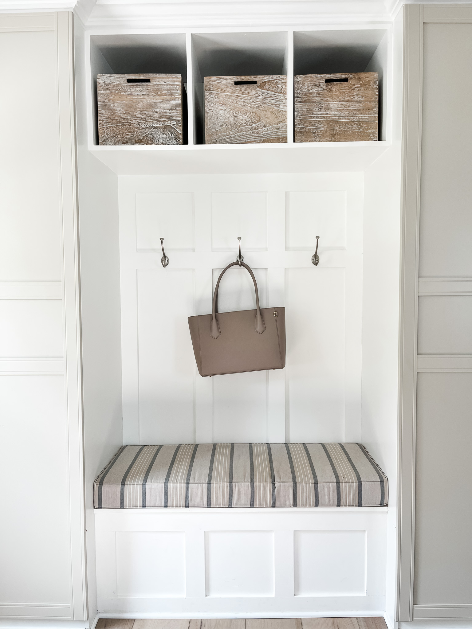 Our Functional Mudroom Reveal with Picture Frame Moulding - Marly Dice