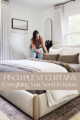 Learn how to get a designer-inspired look with pinch pleat curtains! Specs of my curtains included and tips for buying the right size for your home!