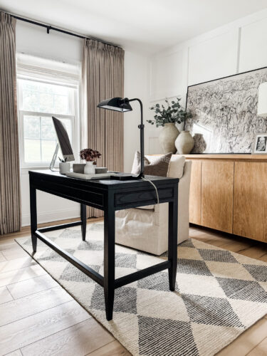 Small home office design, neutral home office #marlydiceblog