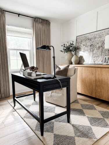 Small home office design, neutral home office #marlydiceblog