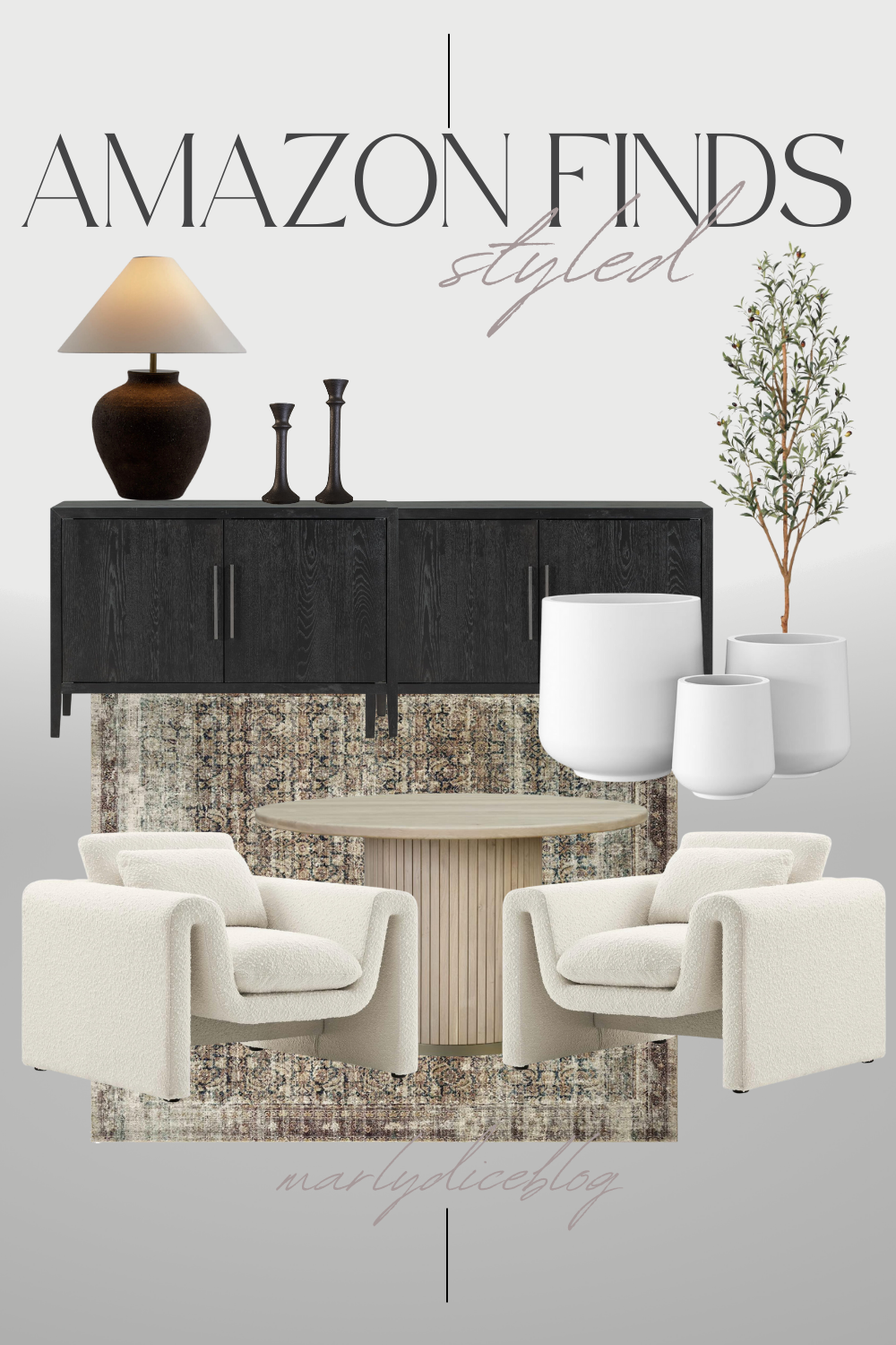 Currently loving these amazing Amazon living room finds! Styled Amazon mood board #marlydiceblog