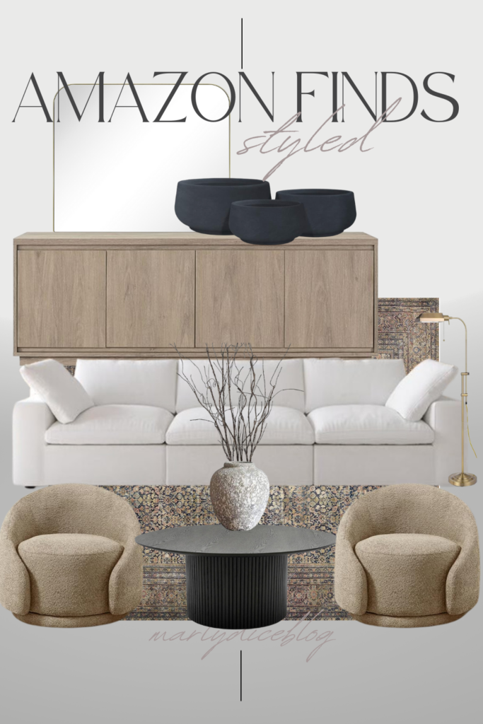 Currently loving these amazing Amazon living room finds! Styled Amazon mood board #marlydiceblog